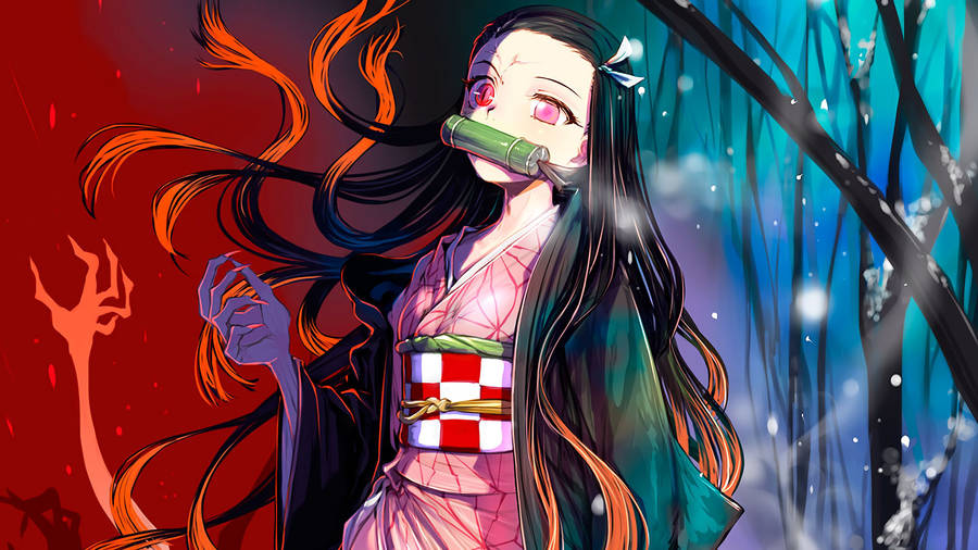 Half Demon Nezuko Aesthetic Wallpaper