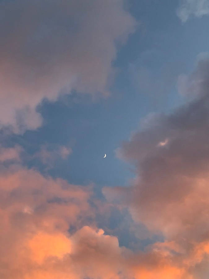 Half Moon Amidst Clouds Pinterest Aesthetic Wallpaper
