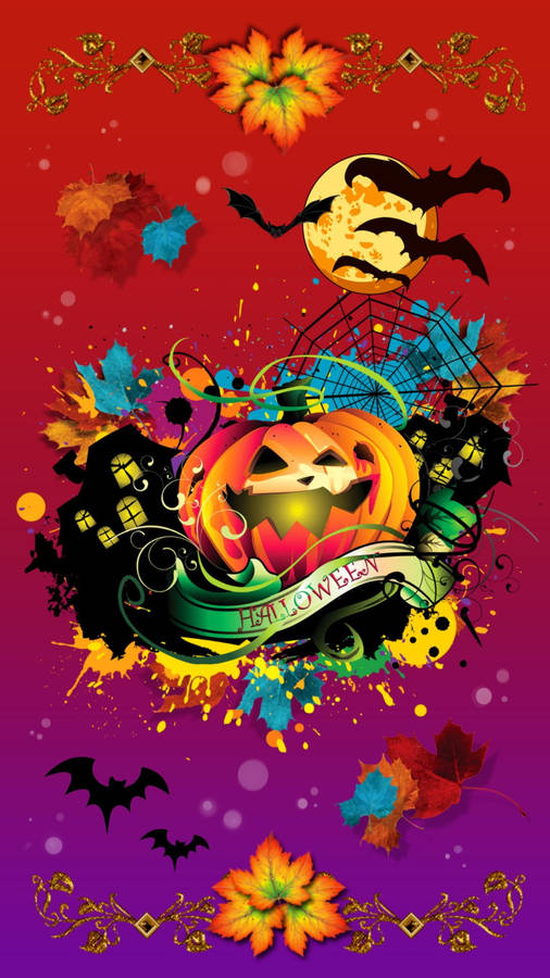 Halloween Bats Haunted House Leaves Splatter Paint Wallpaper