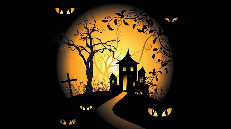 Halloween House Eyes Art Wallpaper