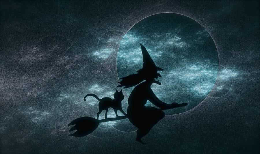Halloween Witch And Cloudy Night Sky Wallpaper