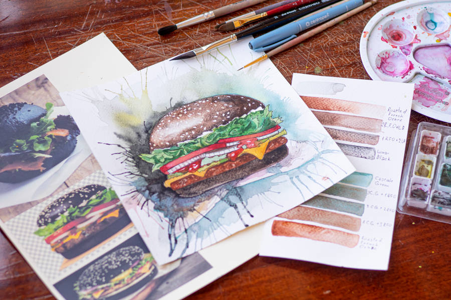 Hamburger Watercolor Art Food Desktop Wallpaper