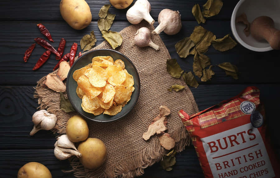 Hand Cooked Potato Chips In A Bowl Wallpaper