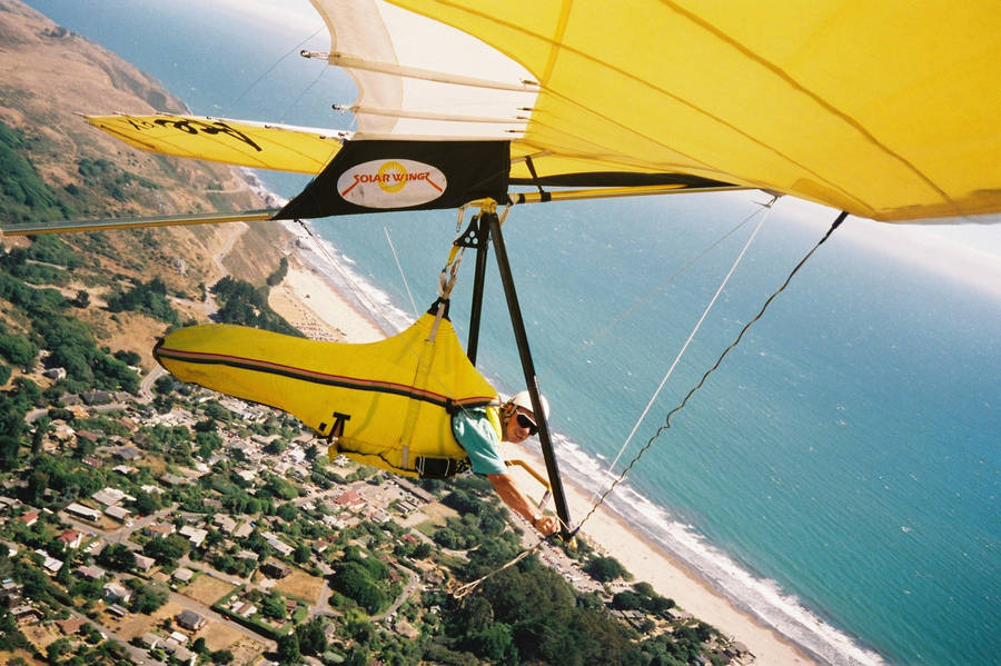 Hang Gliding Yellow Sailcloth White Beach Wallpaper