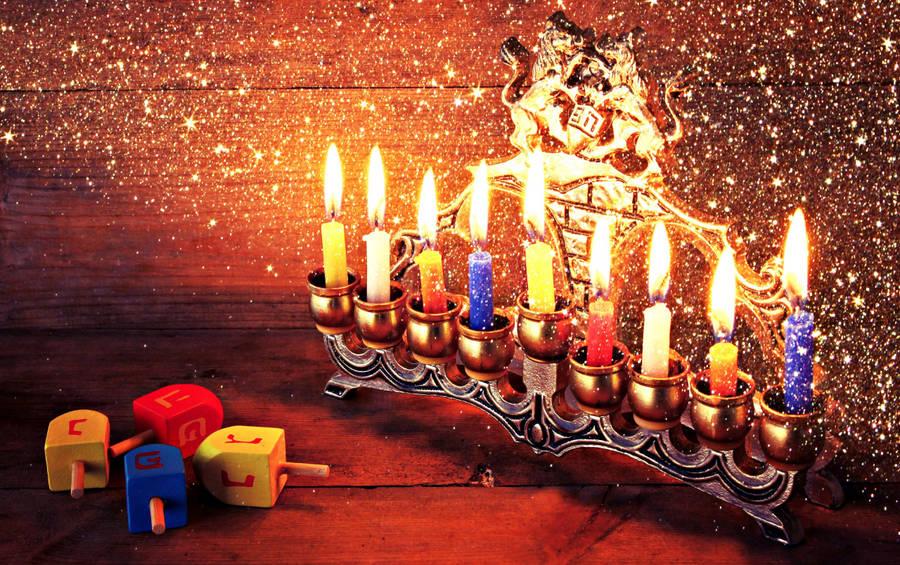 Hanukkah Candles And Dreidels Wallpaper