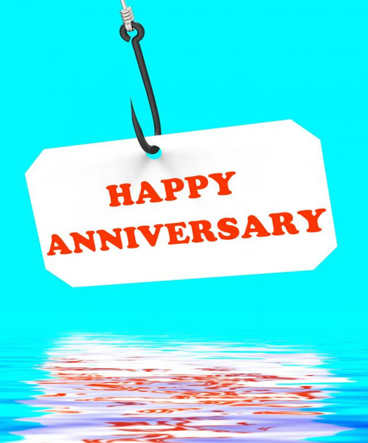 Happy Anniversary Greetings On Fish Hook Wallpaper