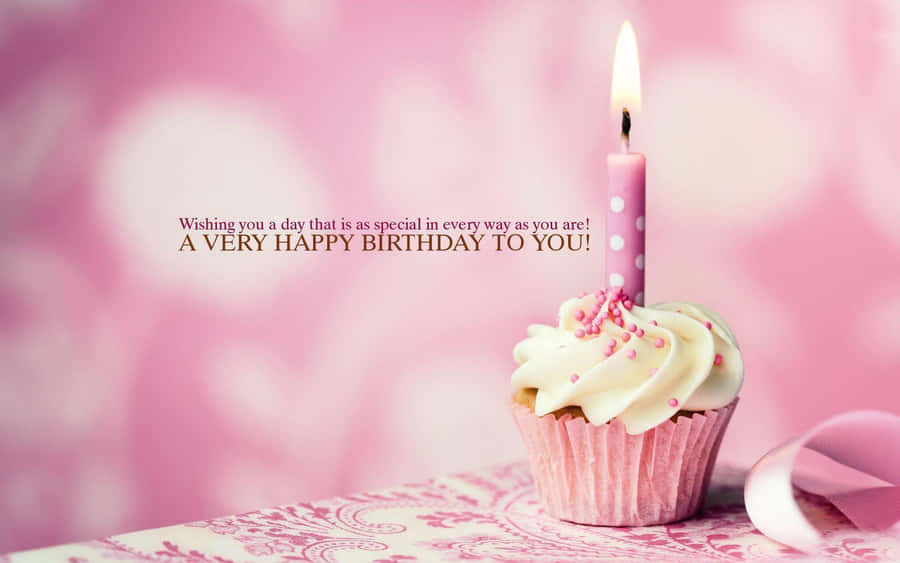 Happy Birthday Cupcakewith Candle Wallpaper