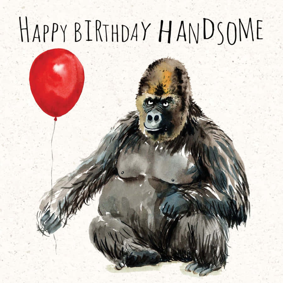 Happy Birthday Handsome Gorilla With Balloon Wallpaper