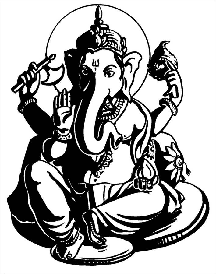 Happy Ganesh Black And White Wallpaper