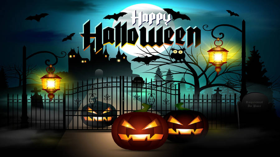 Happy Halloween Computer Castle Pumpkins Wallpaper