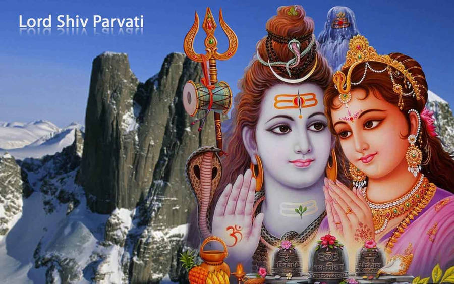 Happy Hindu Lord Shiva Parvati On Snow Mountain Wallpaper