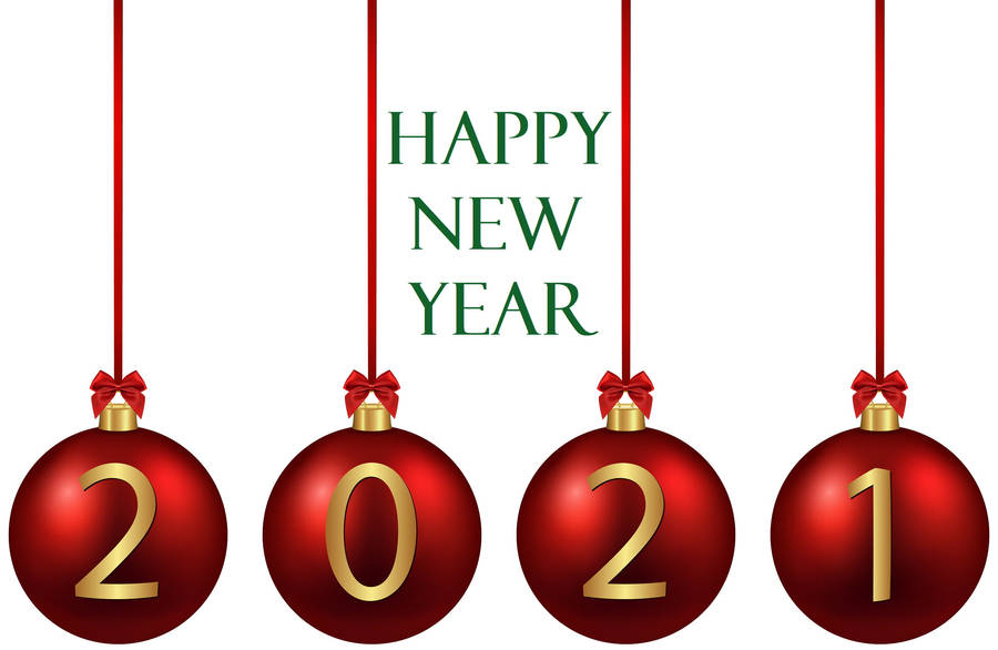Happy New Year 2021 Greeting With Christmas Balls Wallpaper