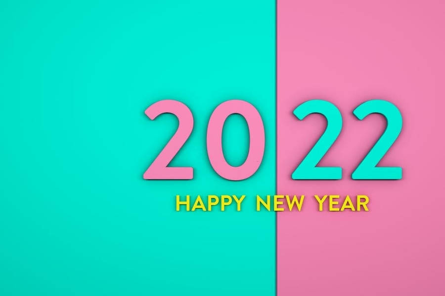 Happy New Year 2022 Pink Teal Art Wallpaper