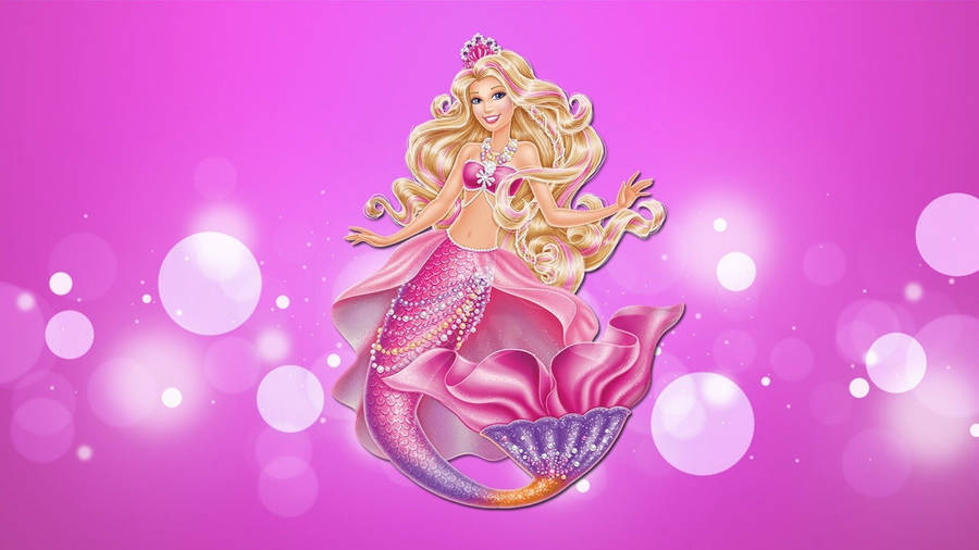 Happy Pink Barbie Mermaid Wallpaper