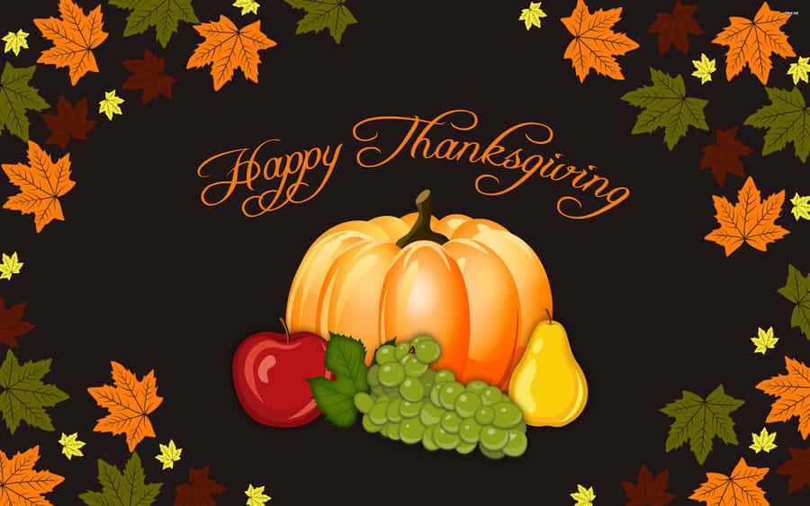 Happy Thanksgiving Card Adorned By Gourds And Fruits Wallpaper