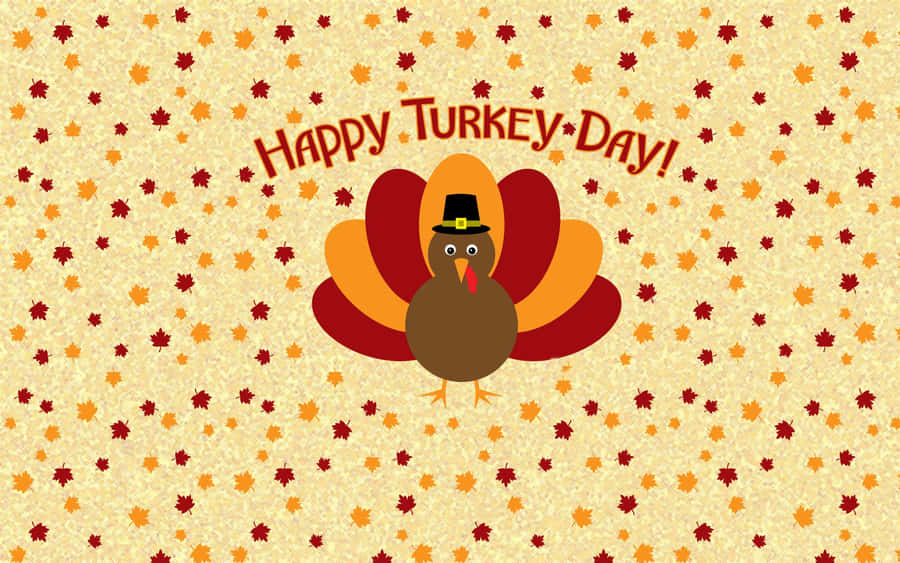 Happy Thanksgiving Turkey With Red And Orange Feathers Wallpaper