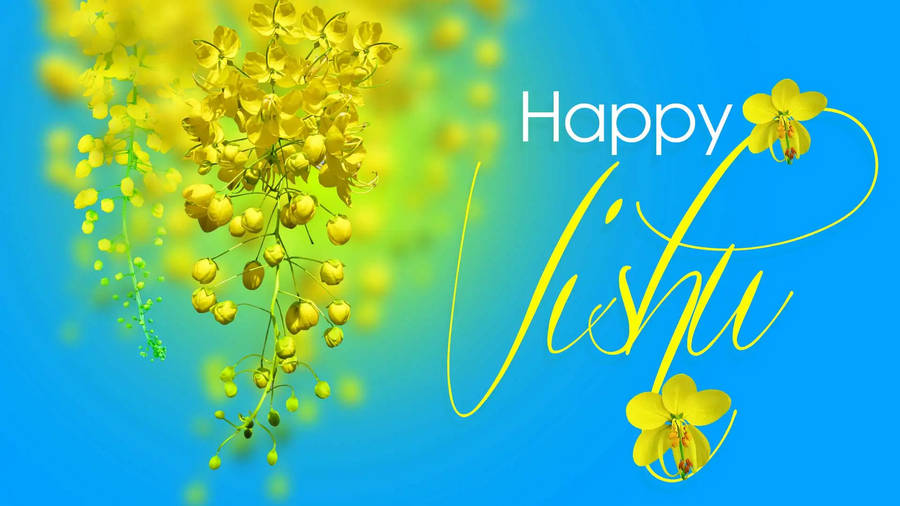 Happy Vishu Greeting On Sky Blue Background Wallpaper