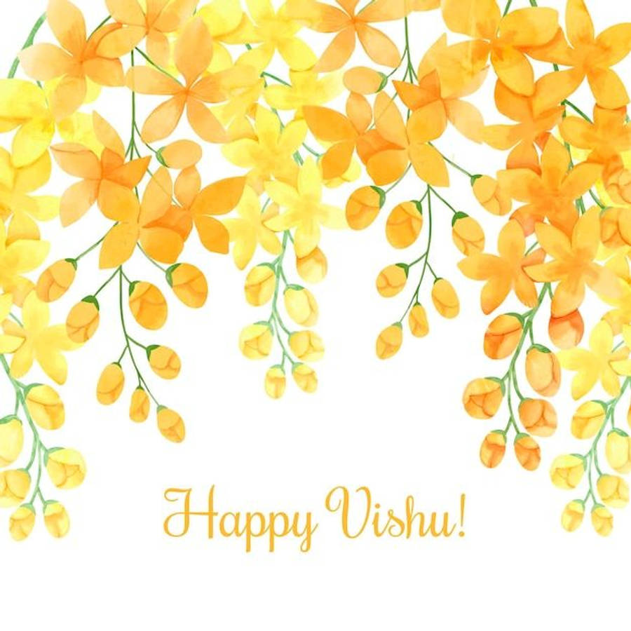 Happy Vishu Poster With Yellow Kanikonnas Wallpaper