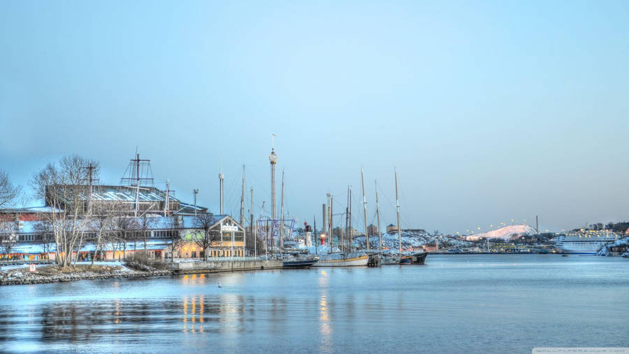 Harbor In Stockholm During Winter Wallpaper