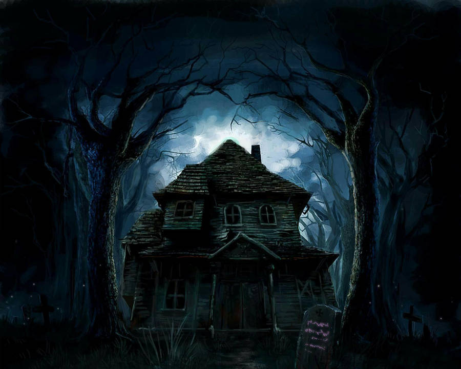 Haunted House In Dark Forest Wallpaper