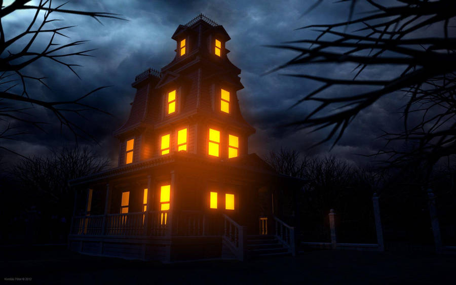 Haunted House On Halloween Night Wallpaper