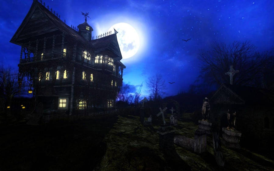 Haunted House With Deep Blue Sky Wallpaper