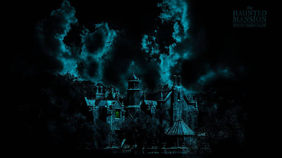 Haunted Mansion Under Black Sky Wallpaper