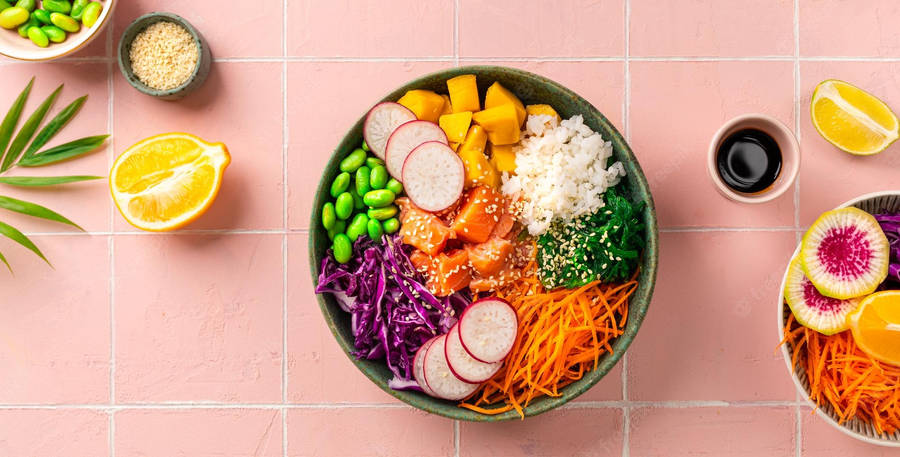 Hawaiian Salmon Poke In Bowl Wallpaper