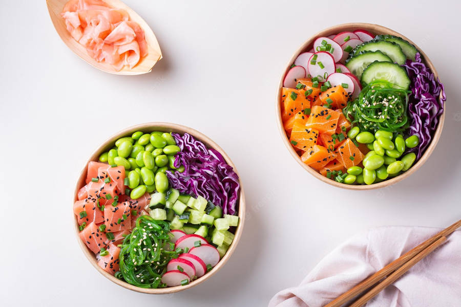 Hawaiian Vegan Poke Bowls Wallpaper