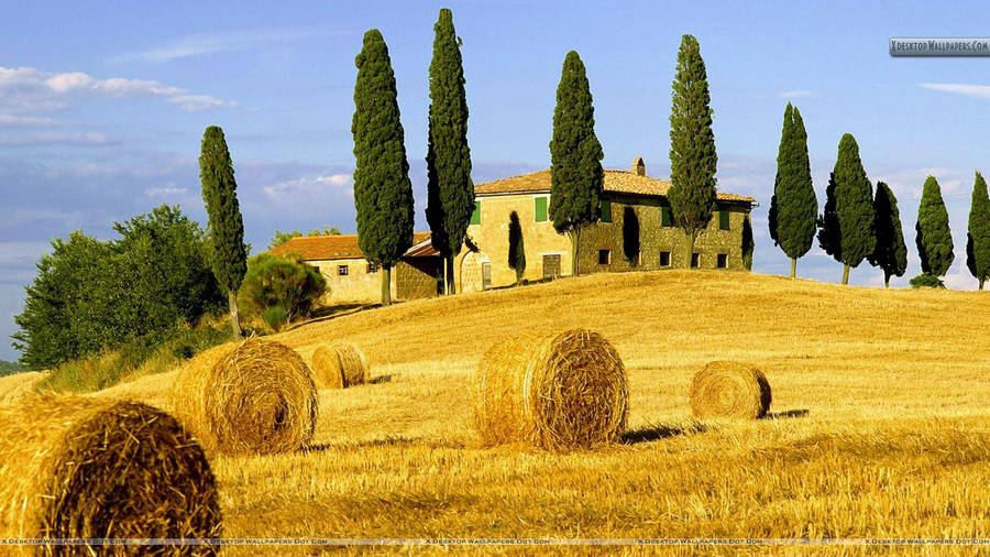 Hay Bales Outside Tuscany House Wallpaper