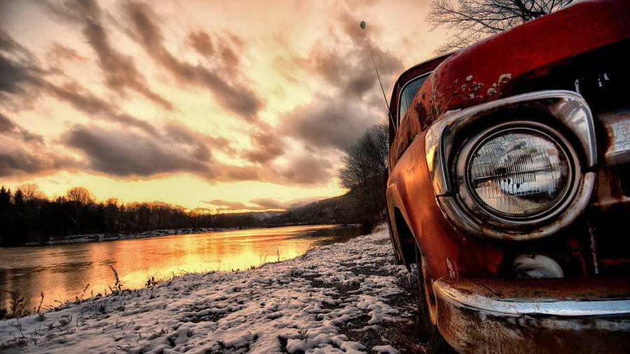 Hd Car Light Close-up Near River Wallpaper