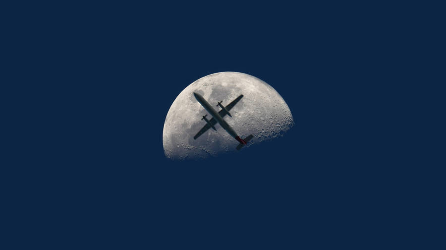 Hd Plane Over Moon Wallpaper