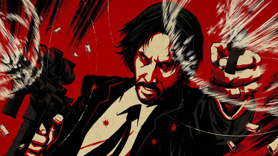 Hd Red Aesthetic Cartoon John Wick Wallpaper