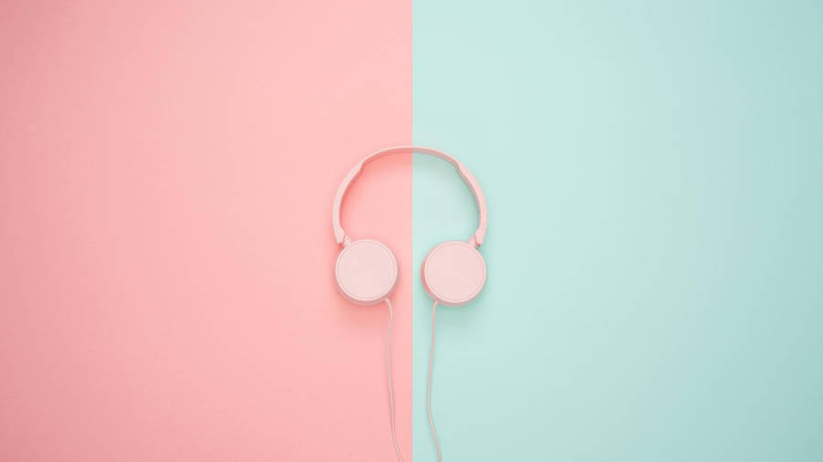 Headphones In Pink And Blue Pastel Aesthetic Desktop Wallpaper
