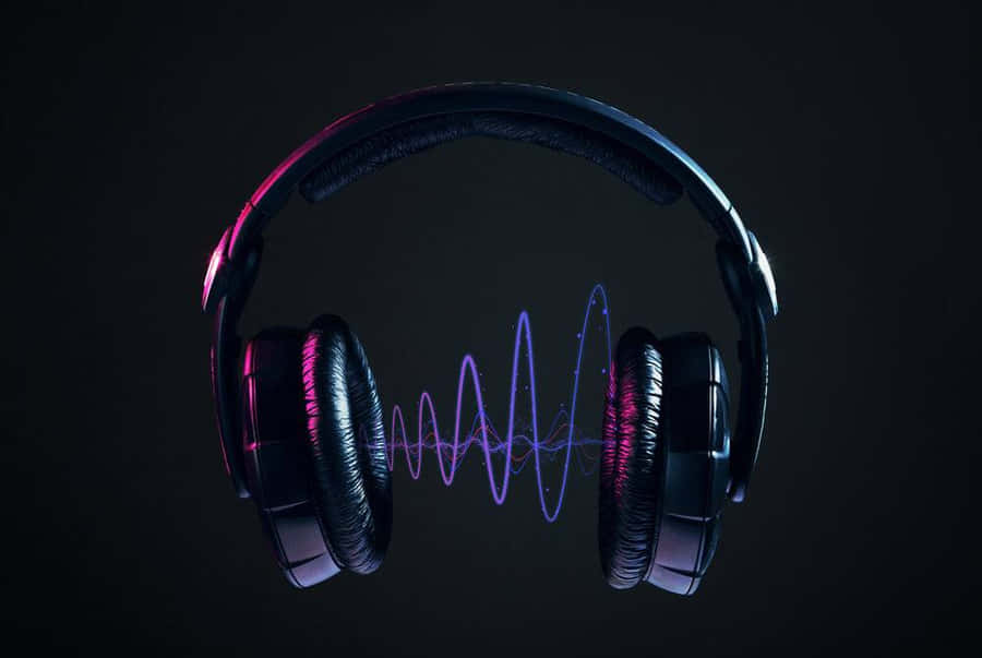 Headphones With Sound Waves On A Black Background Wallpaper