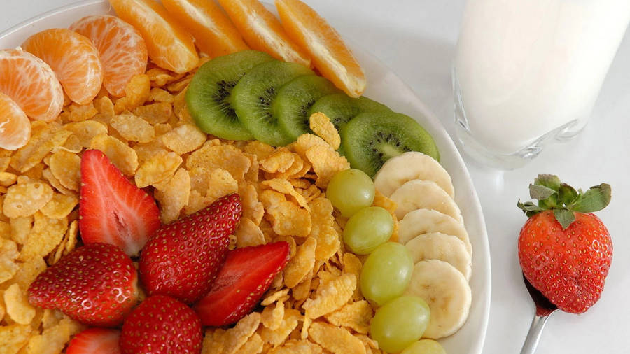 Healthy Lunch Fruity Corn Flakes Wallpaper