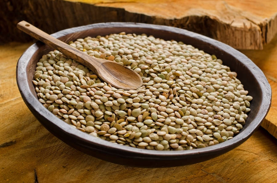 Healthy Organic Lentils In A Rustic Wooden Bowl Wallpaper