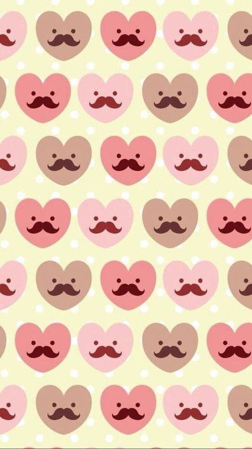 Heart Mustache Tan And Pink Iphone Wallpaper