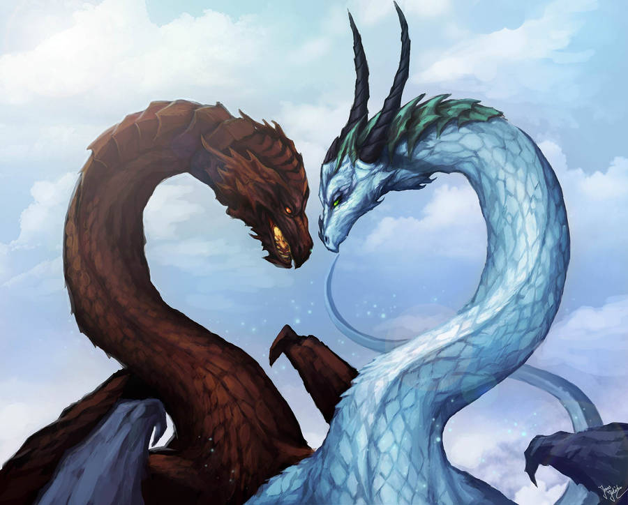 Heart Shape Dark And Light Dragon Wallpaper