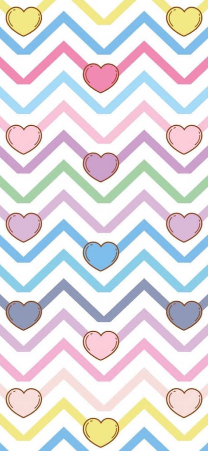 Hearts And Chevron Cute Pastel Colors Wallpaper