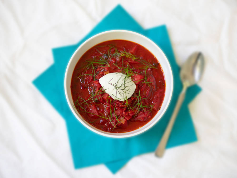 Hearty Bowl Of Borscht Emboldened With Zesty Cilantro Wallpaper