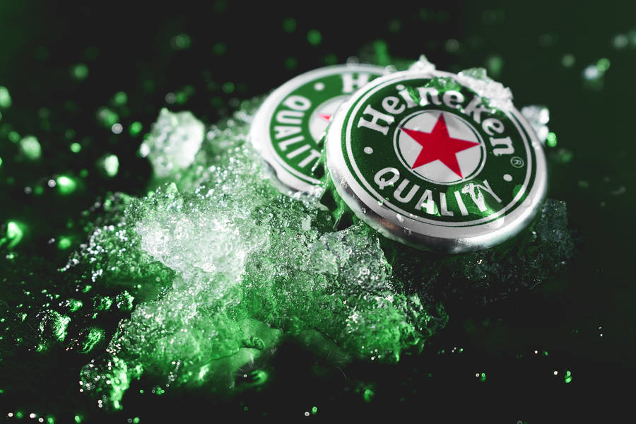 Heineken Lager Beer Bottle Caps With Ice Wallpaper