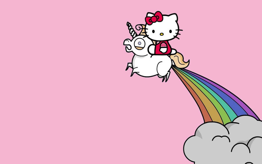 Hello Kitty Desktop With Funny Unicorn Wallpaper