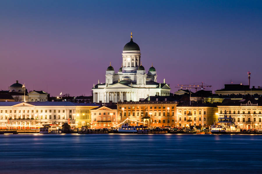 Helsinki Finland Landscape At Night Wallpaper