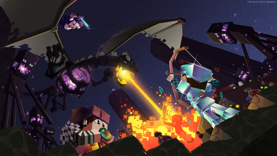 Heroic Battle With The Ender Dragon Wallpaper