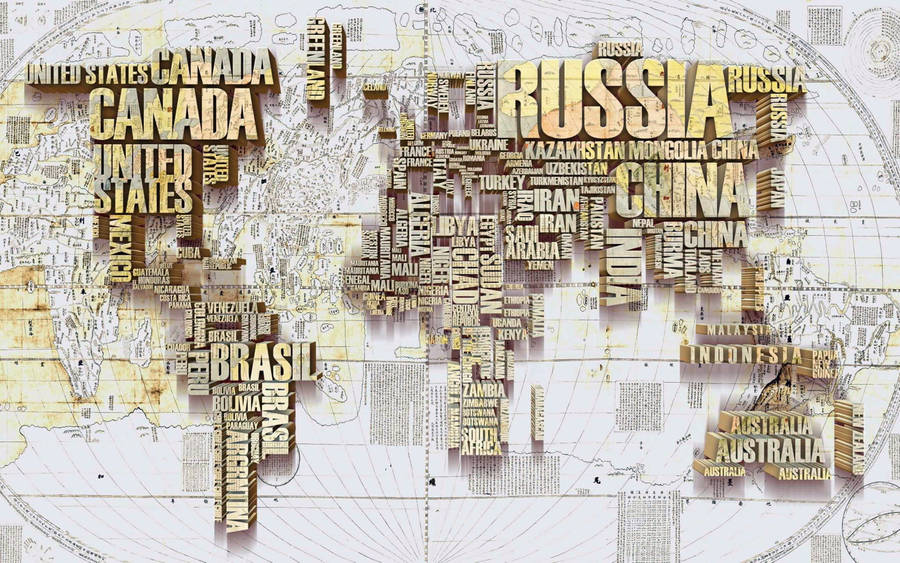 High Resolution Country Text World Map Wallpaper