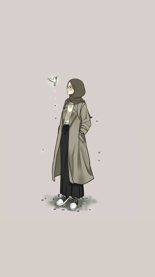 Hijab Cartoon Little Bird Wallpaper