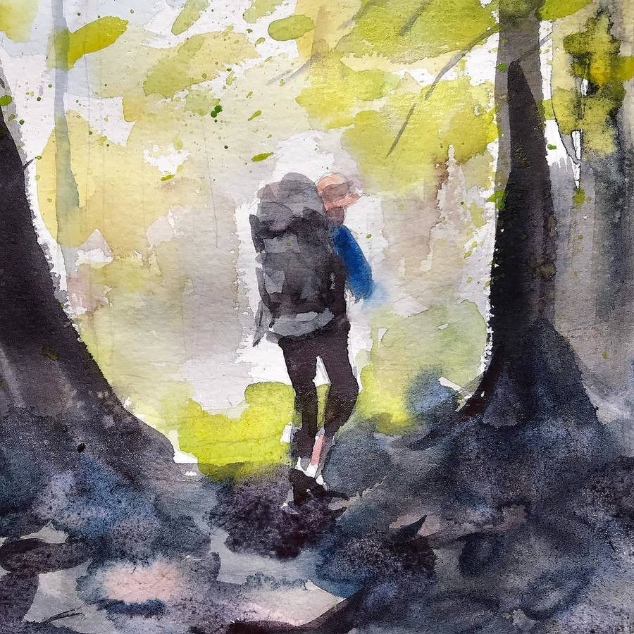 Hiking Watercolor Painting Wallpaper