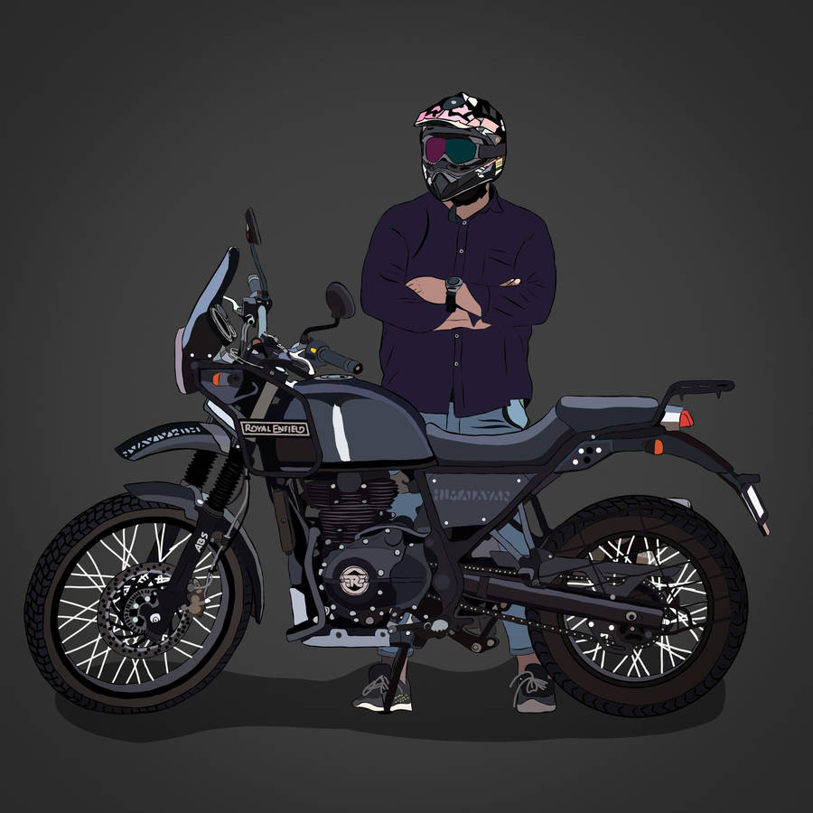 Himalayan Bike And Rider Art Wallpaper