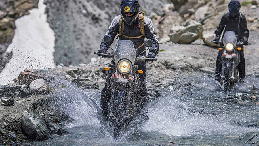 Himalayan Bike And Stream Wallpaper